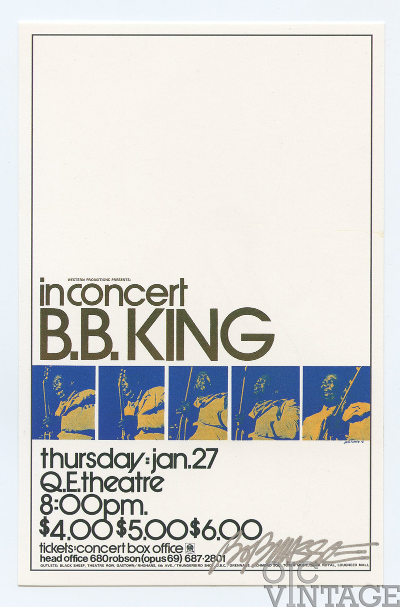 B.B. King Handbill Vancouver Canada 1972 Jan 27 Bob Masse