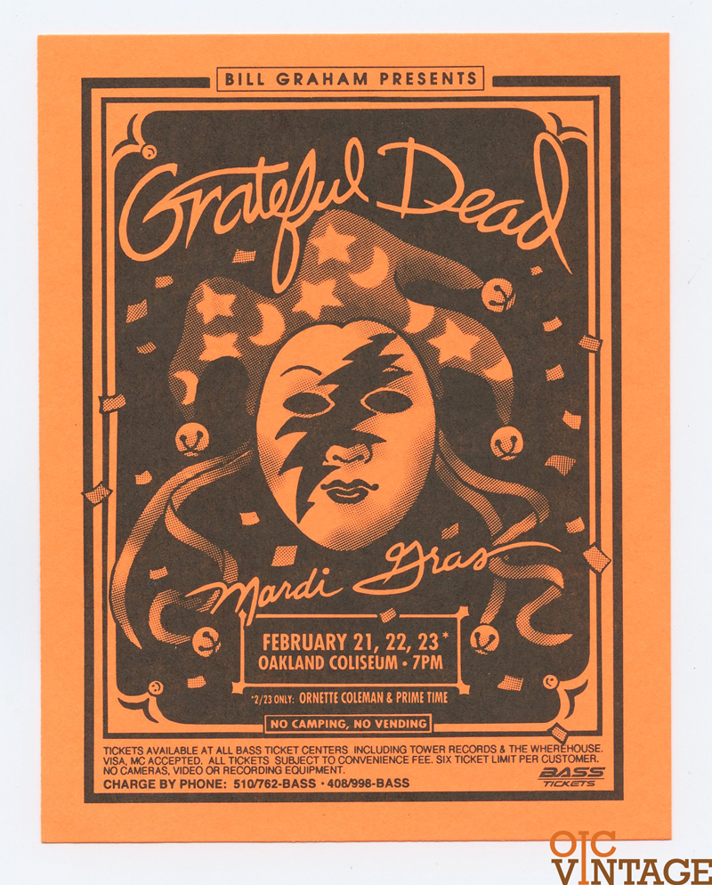 Grateful Dead Handbill 1993 Feb 21 Mardi Gras Oakland Coliseum