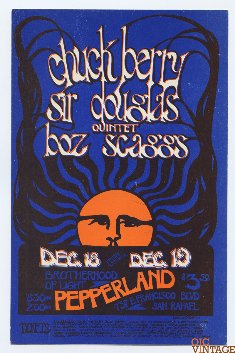 Pepperland Handbill 1970 Dec 18 Sir Douglas Quintet Chuck Berry