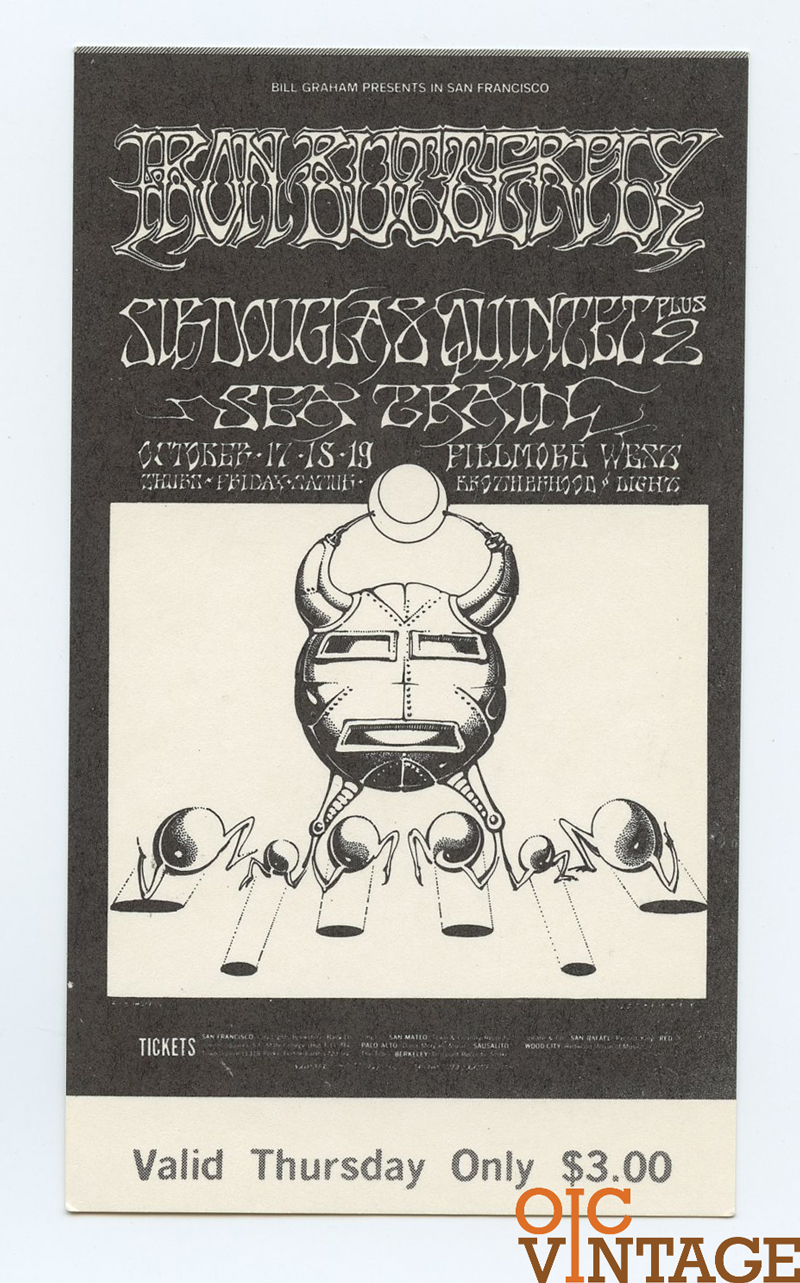 BG 141 Ticket 1968 Oct 17 Iron Butterfly Sir Douglas Quintet 