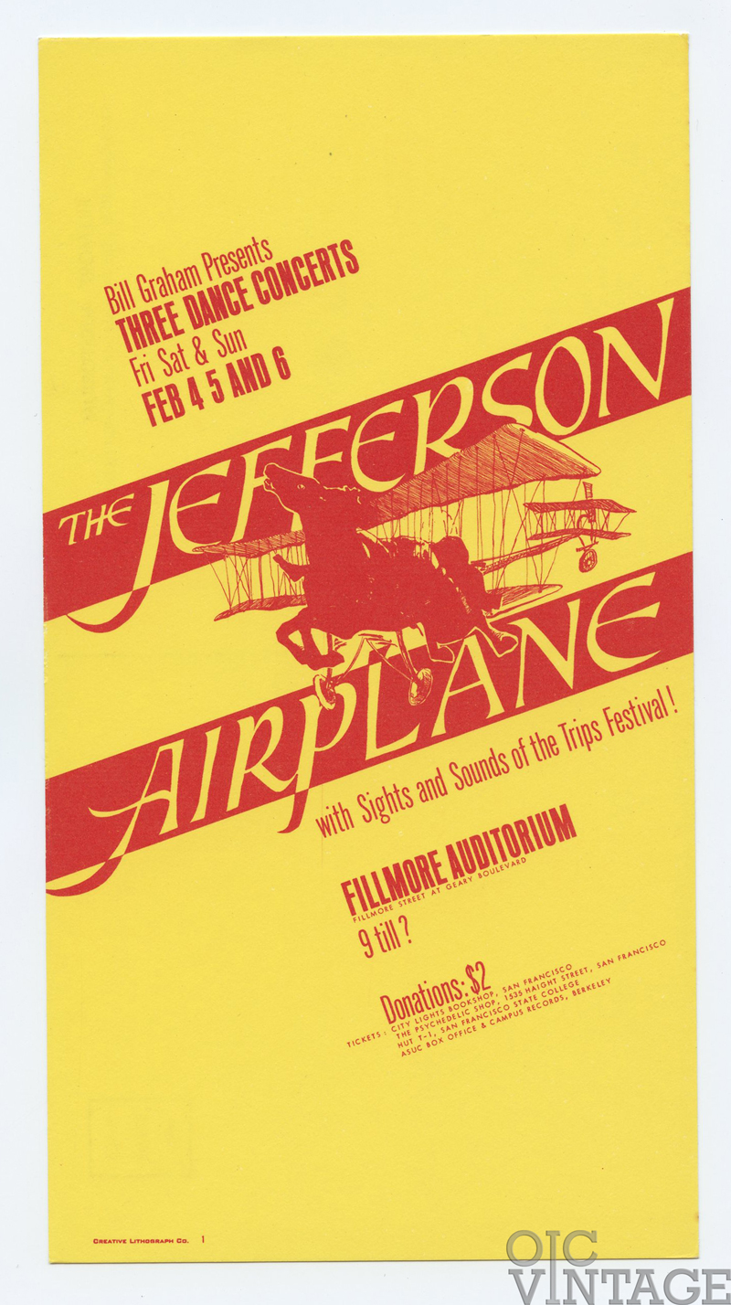 BG   1 Postcard Jefferson Airplane 1966 Feb 4