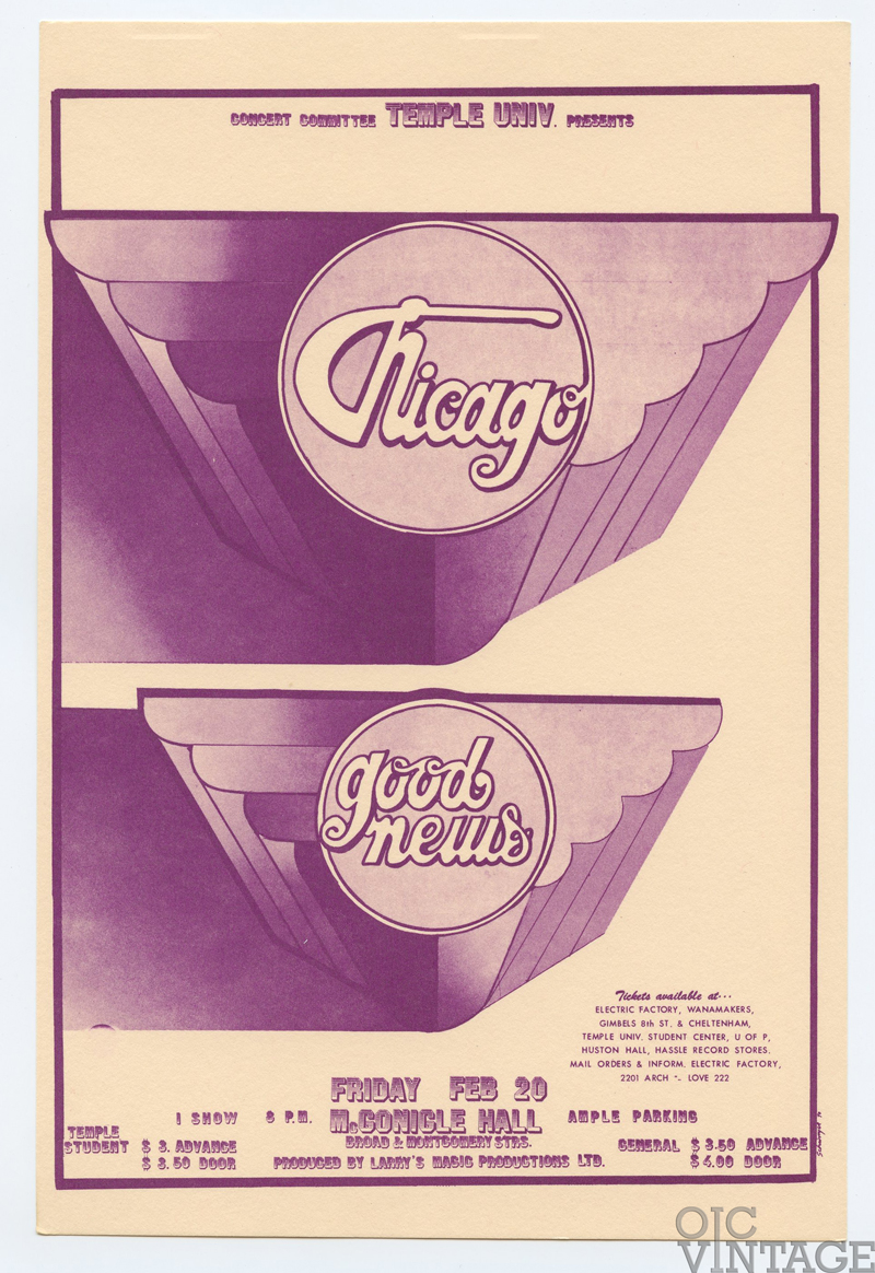 Chicago Handbill w/ Good News Temple University Philadelphia 1970