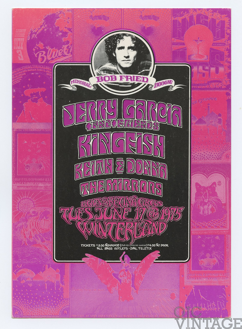 Jerry Garcia Handbill Bob Fried Memorial Boogie Concert Winterland 1975 Jun 17