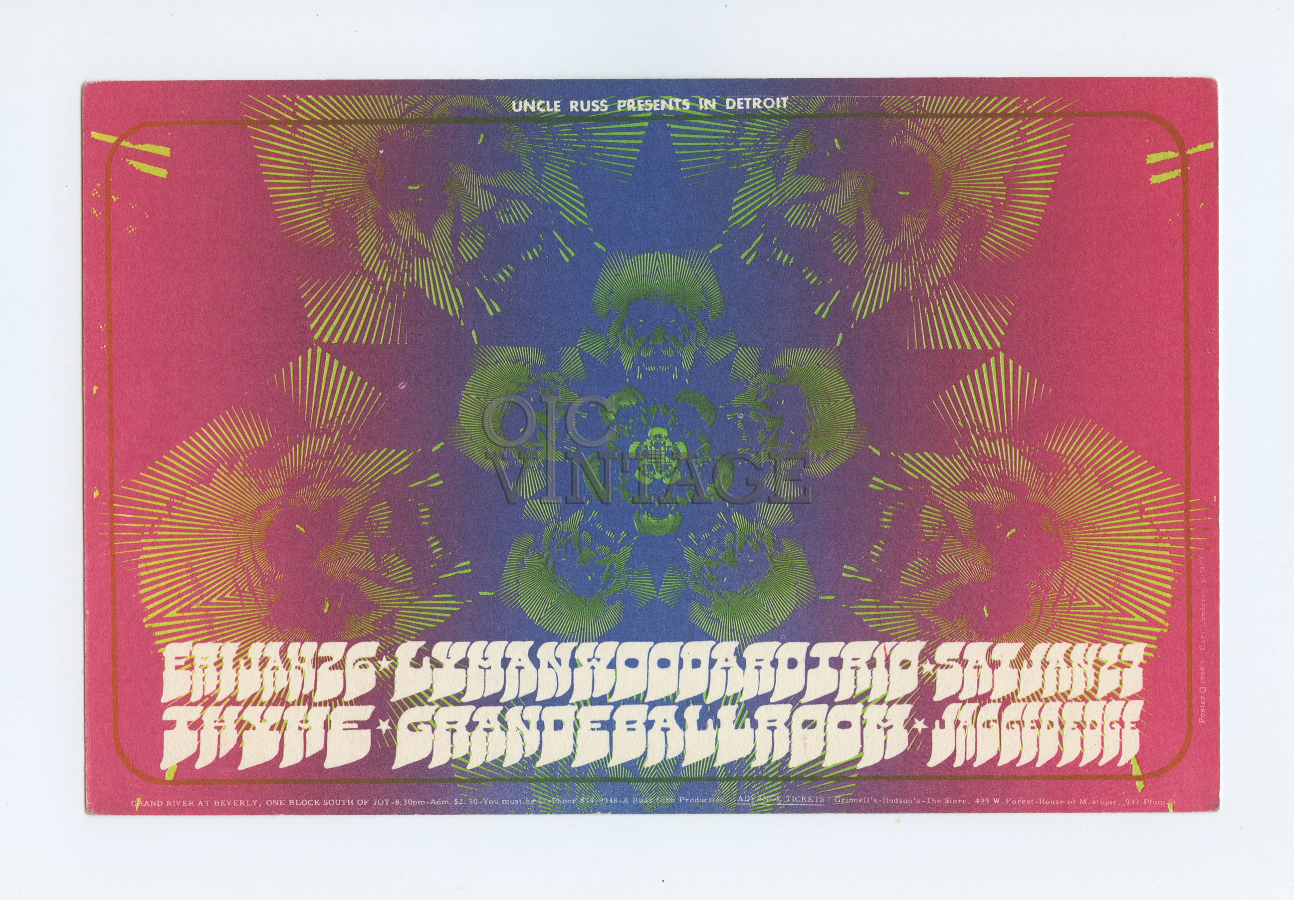 Grande Ballroom Postcard 1968 Jan 26 Lyman Woodard Trio Jagged Edge