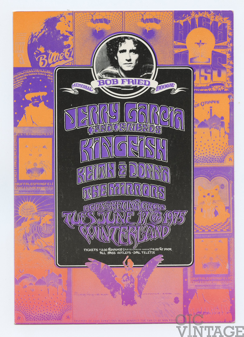 Jerry Garcia Handbill Bob Fried Memorial Boogie Concert Winterland 1975 Jun 17