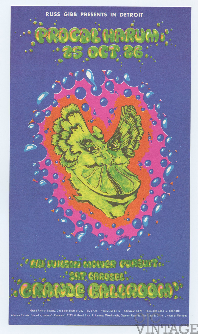 Grande Ballroom Postcard 1968 Oct 25 Procol Harum Wilson Mower Pursuit