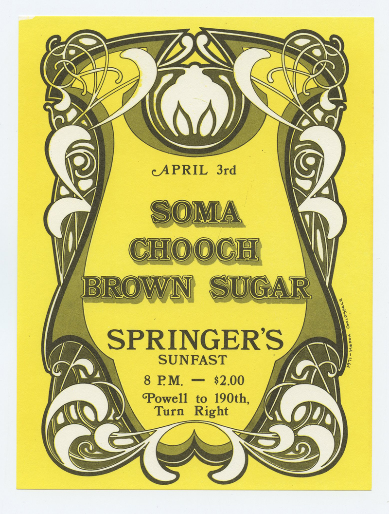 Springers Ballroom Portland Handbill 1971 SOMA Chooch Brown Sugar 