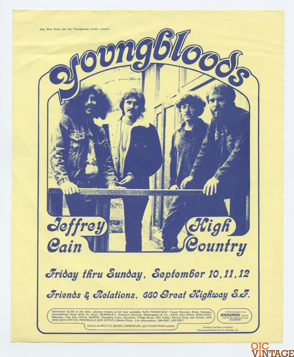 Youngbloods Handbill Jeffrey Cain 1970 Sep 10 Friends & Relations Hall