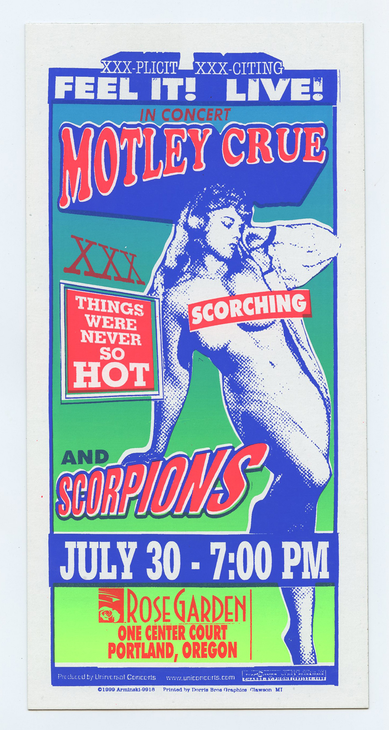 Motley Crue Handbill 1999 Jul 30 Rose Garden Portland