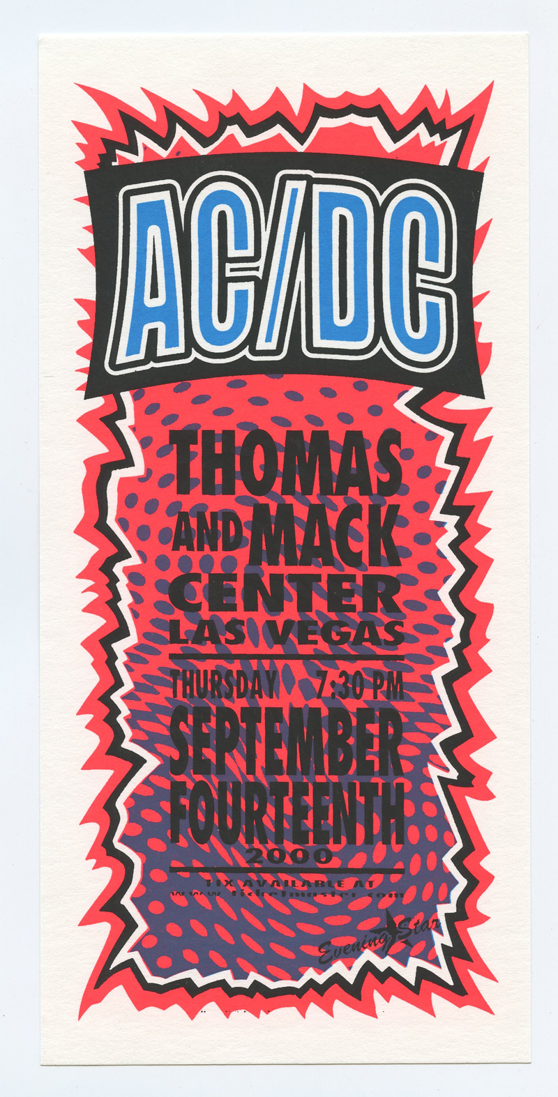AC/DC Handbill Thomas and Mac Center Las Vegas 2000 Sep 14 Mark Arminski