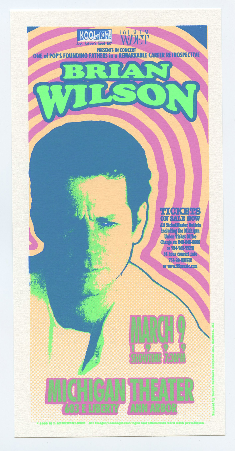 Brian Wilson Handbill Michigan Theatre Ann Arbor 1999 March 9 Mark Arminski