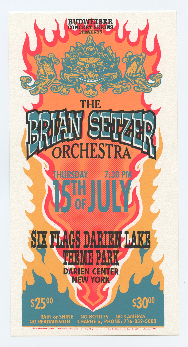 Brian Setzer Orchestra Handbill Darien Center NY 1999 Jul 15 Mark Arminski