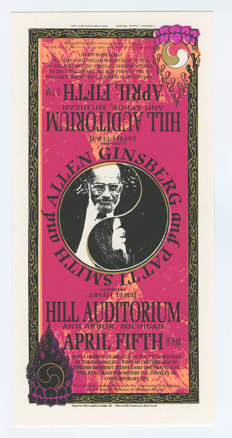 Patti Smith Allen Ginsberg Handbill 1996 April 5 Hill Auditorium Mark Arminski