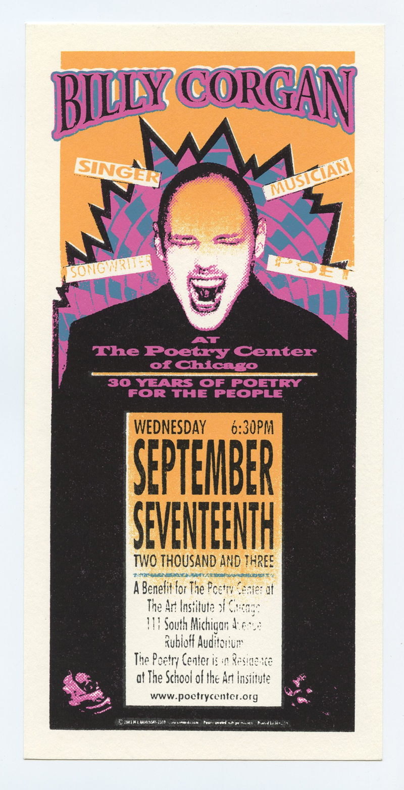 Billy Cogan Handbill The Poetry Center Chicago 2003 Sep 17 Mark Arminski