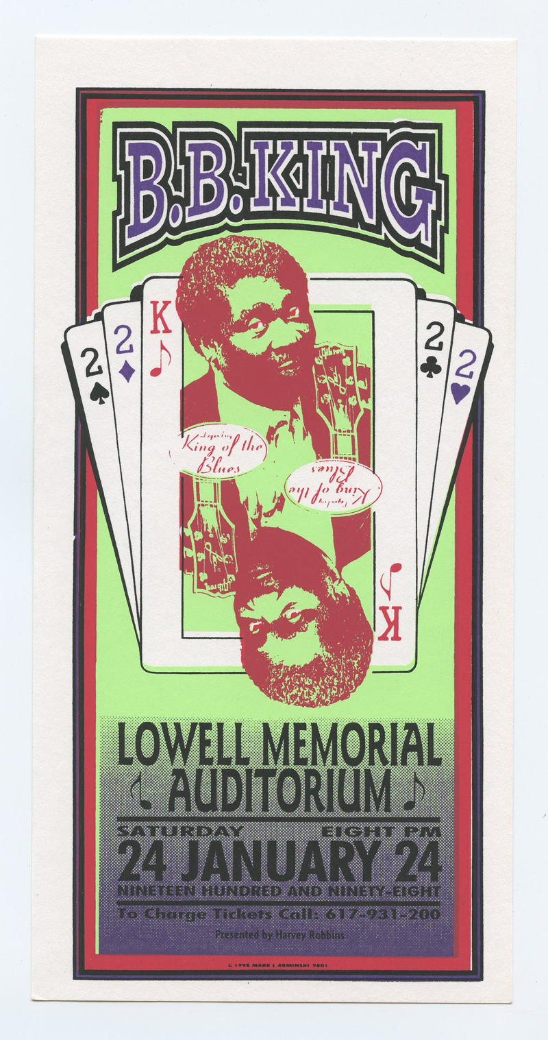 B.B. King Handbill Lowell Memorial Auditorium New York 1998 Jan 24 Mark Arminski