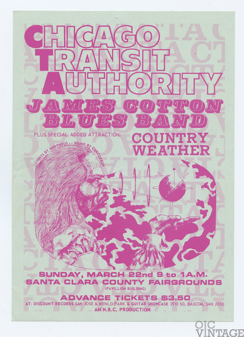 Chicago Transit Authority James Cotton Handbill 1968 Mar 22 Santa Clara 