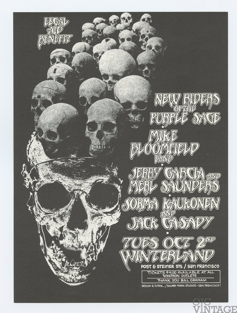 Jerry Garcia Handbill Legal Aid Benefit Hells Angels Winterland 1973 Oct 2 Randy Tuten