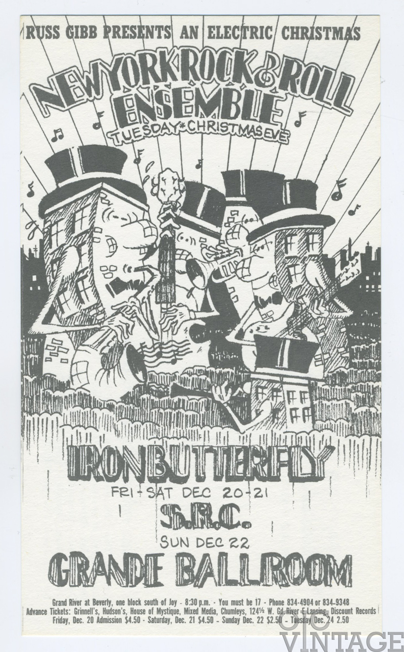 Grande Ballroom Postcard 1968 Dec 20 Iron butterfly 