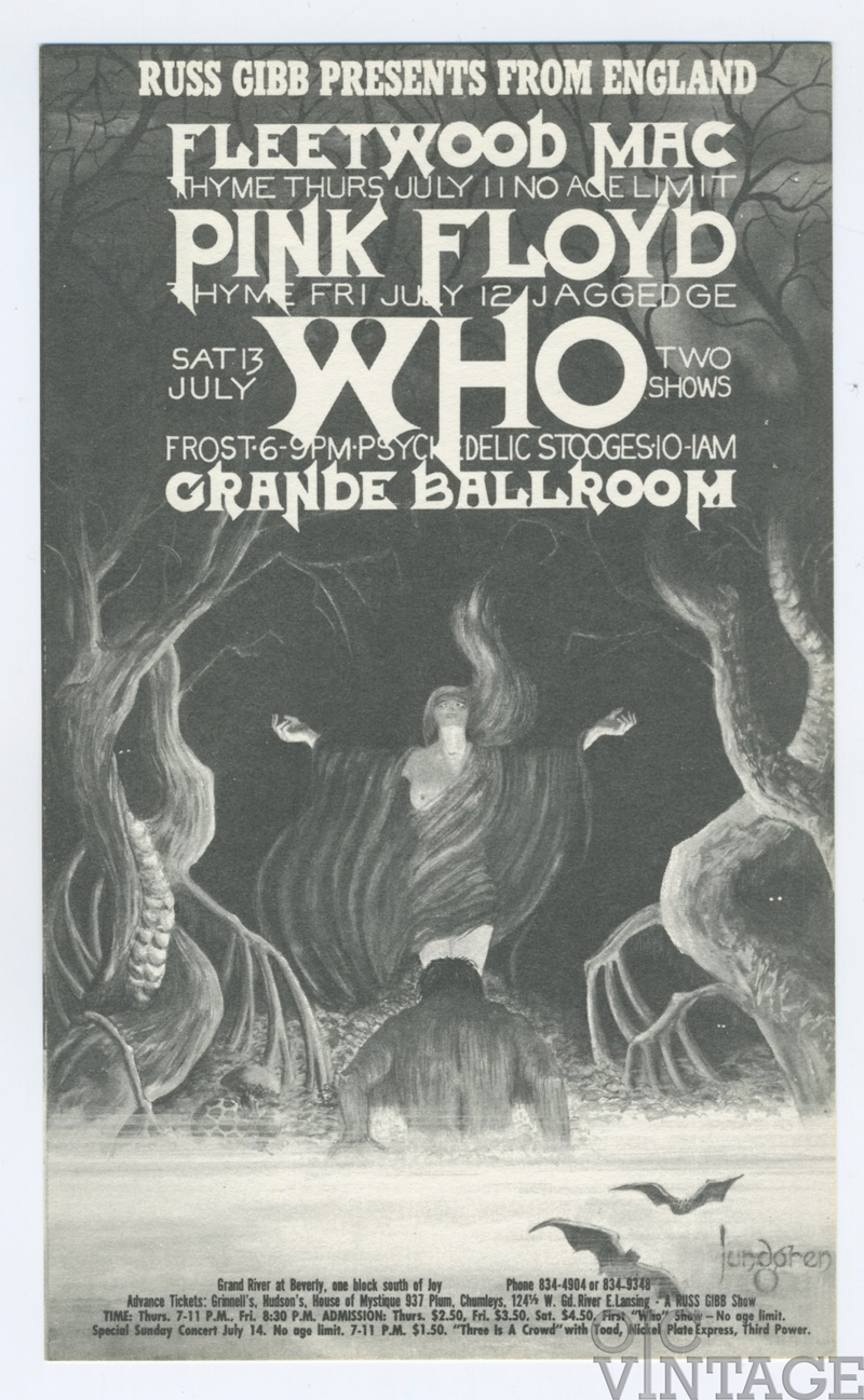 Grande Ballroom Postcard 1968 Jul 11 Pink Floyd Fleetwood Mac The Who