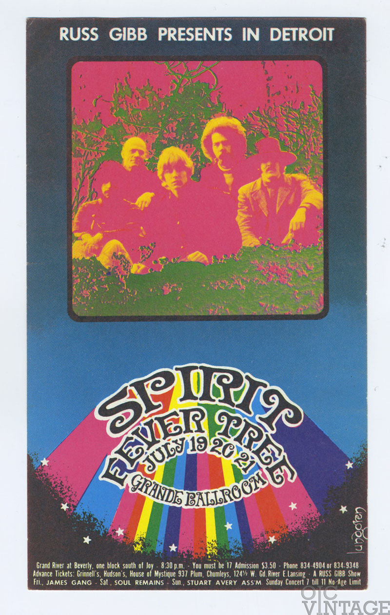 Grande Ballroom Postcard 1968 Jul 19 Spirit James Gang Sou Remains