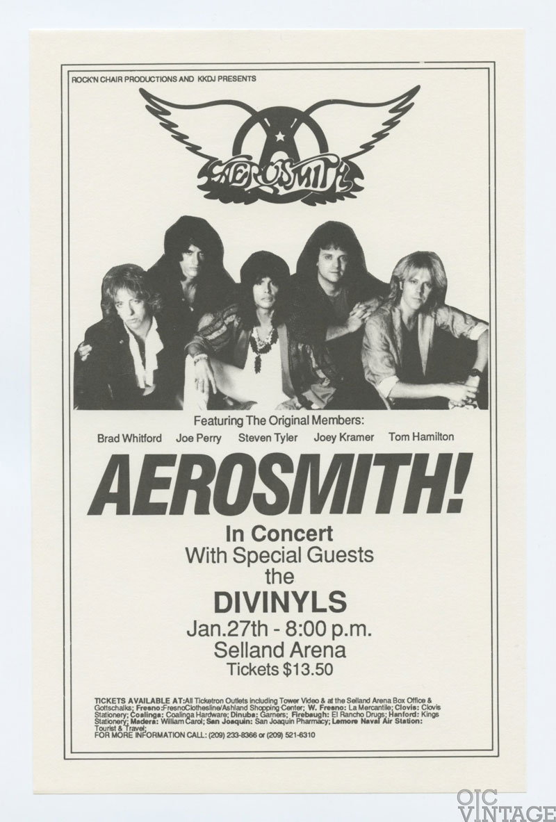 AEROSMITH Handbill 1986 Jan 28 Selland Arena Fresno