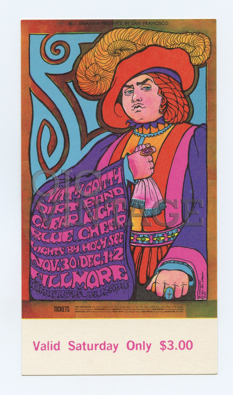 BG  95 Ticket Nitty Gritty Dirt Band Blue Cheer 1967 Nov 30