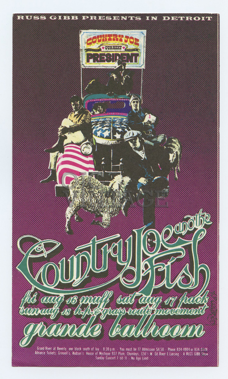 Grande Ballroom Postcard 1968 Aug 16  Country Joe & the Fish AOR 3.156