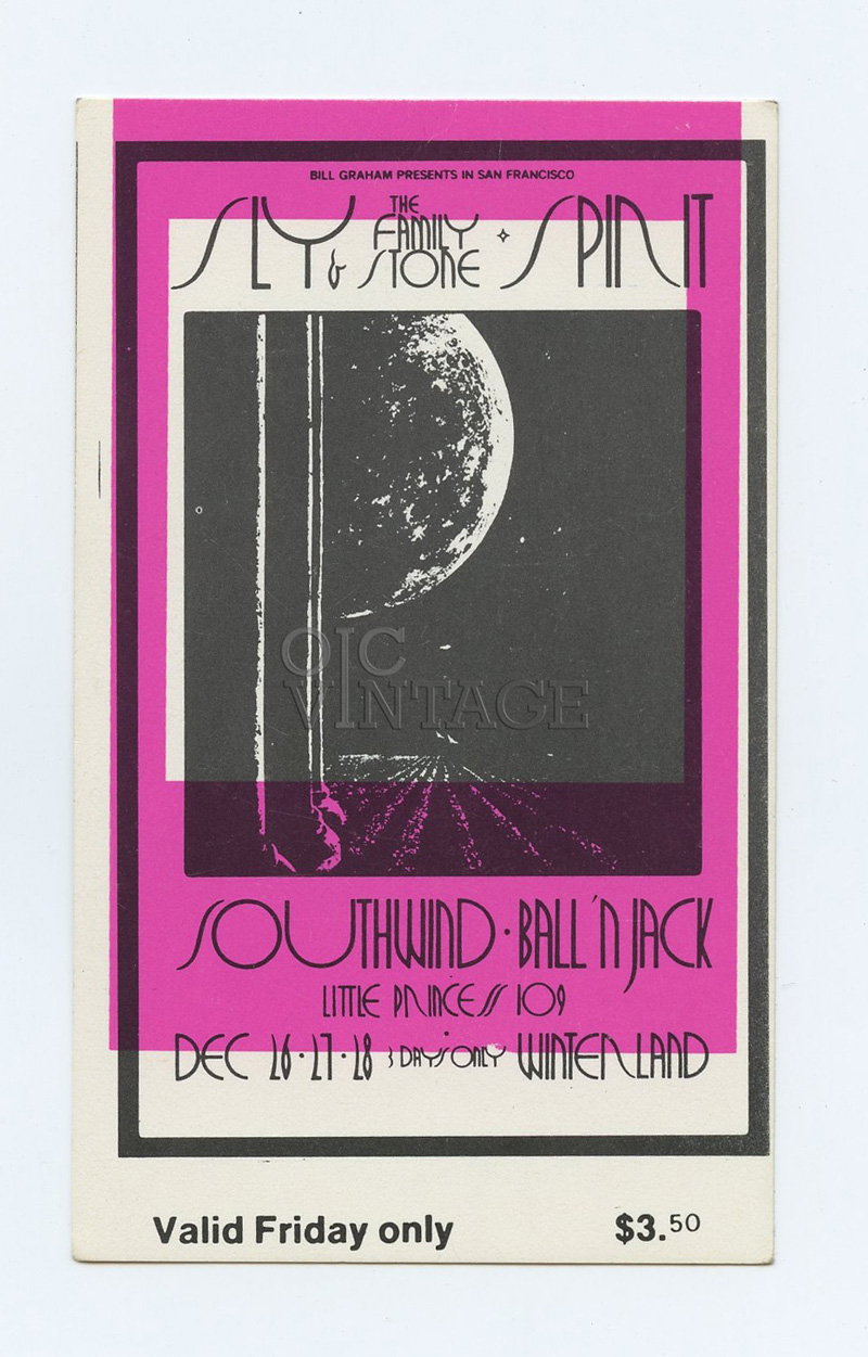 BG 208 Ticket 1969 Dec 26 Sly & the Family Stone Spirit 