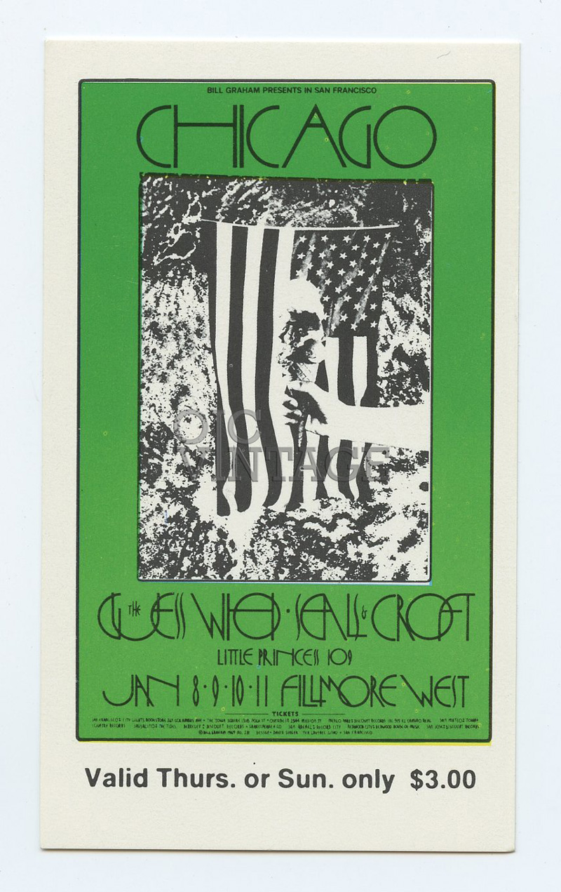 BG 211 Ticket 1970 Jan 8 Chicago Guess Who Seals & Croft 
