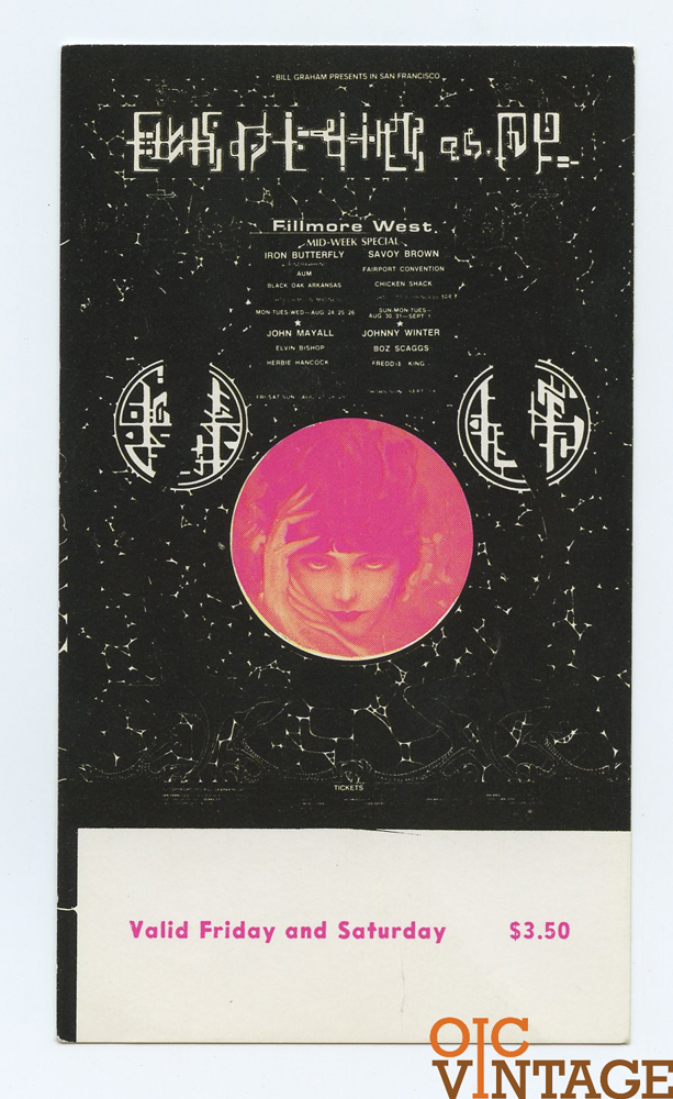 BG 247 Ticket Iron Butterfly Elvin Bishop Herbie Hancock 1970 Aug 24