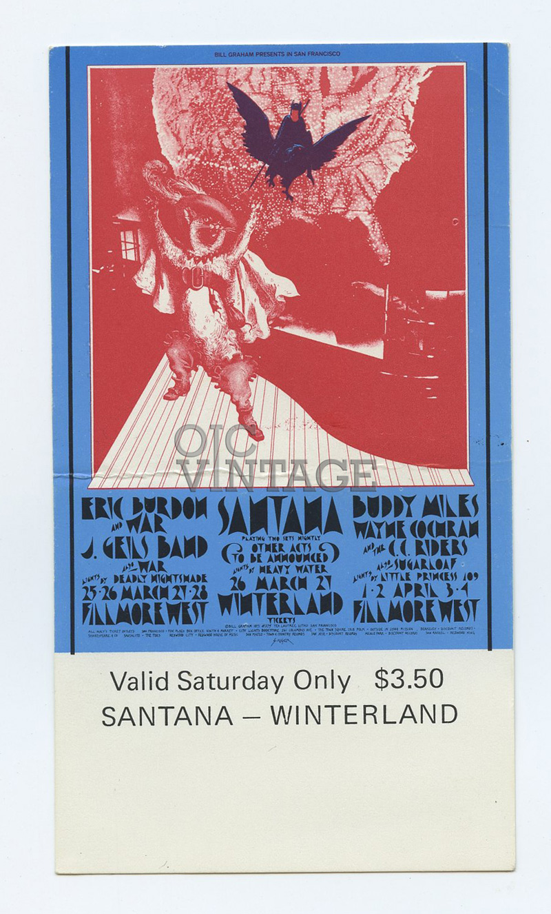 BG 275 Ticket Eric Burdon & War Santana Buddy Miles 1971 Mar 25