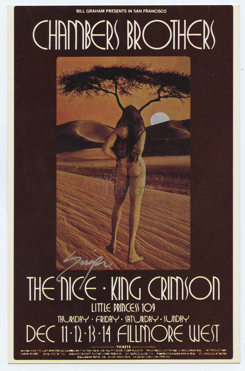 BG 206 Postcard Ad Back King Crimson 1969 Dec 11 David Singer signed