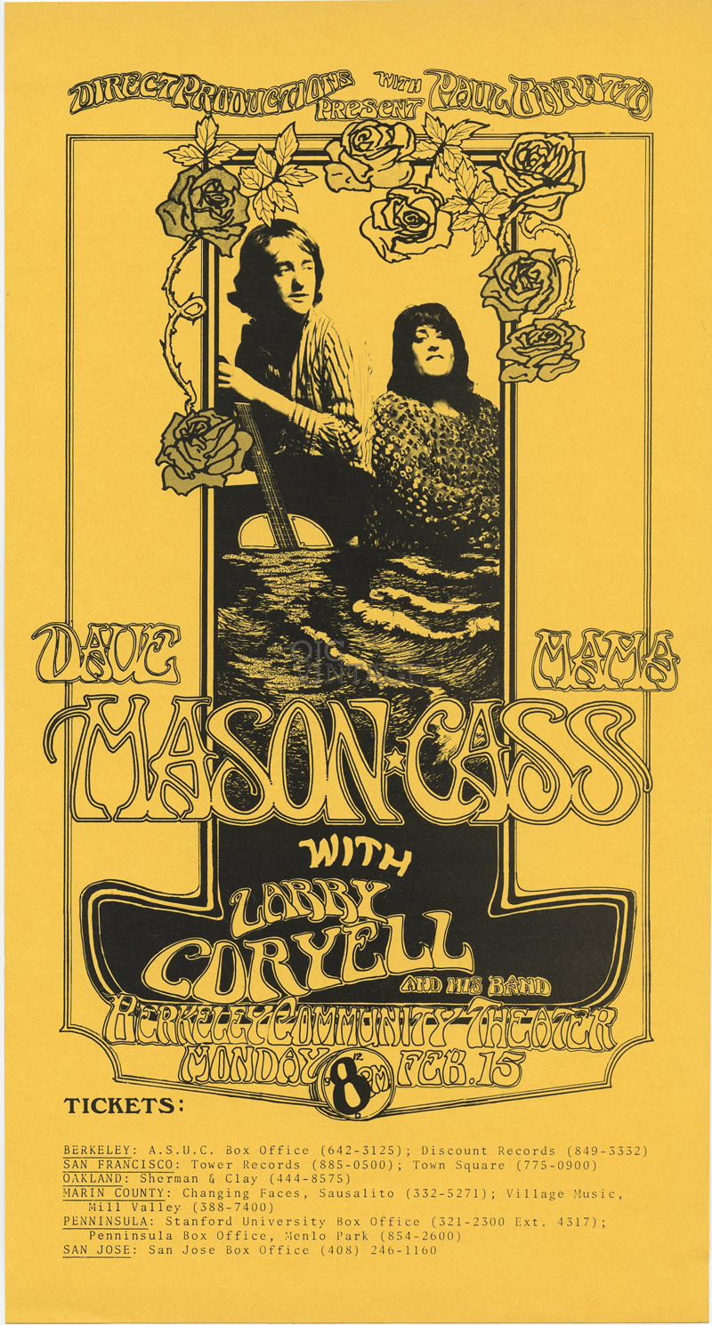 Dave Mason Cass Elliot Handbill Berkeley Community 1971 Feb 15 Randy Tuten