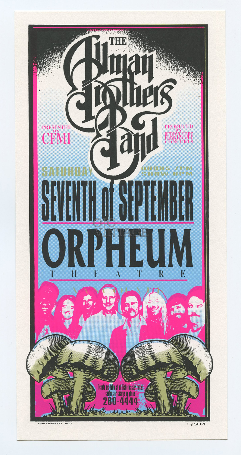 Allman Brothers Band Handbill Orpheum Theatre Vancouver 1996 Sep 7 Mark Arminski