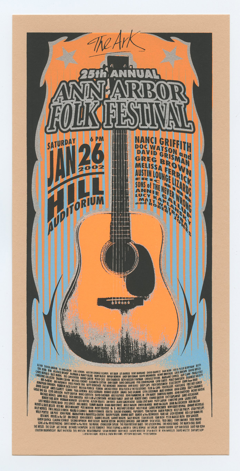 David Grisman Handbill w/ Doc Watson Nanci Griffith 2002 Ann Arbor Folk Festival Mark Arminski