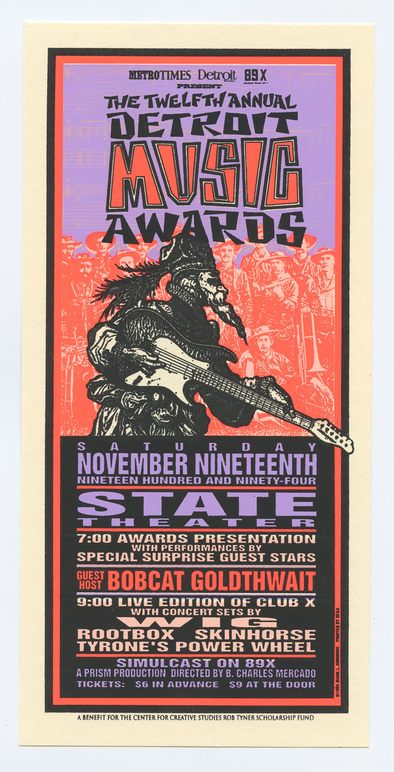 Bobcat Goldthwait Handbill 1994 Detroit Music Awards 12th Annual State Theatre Mark Arminski