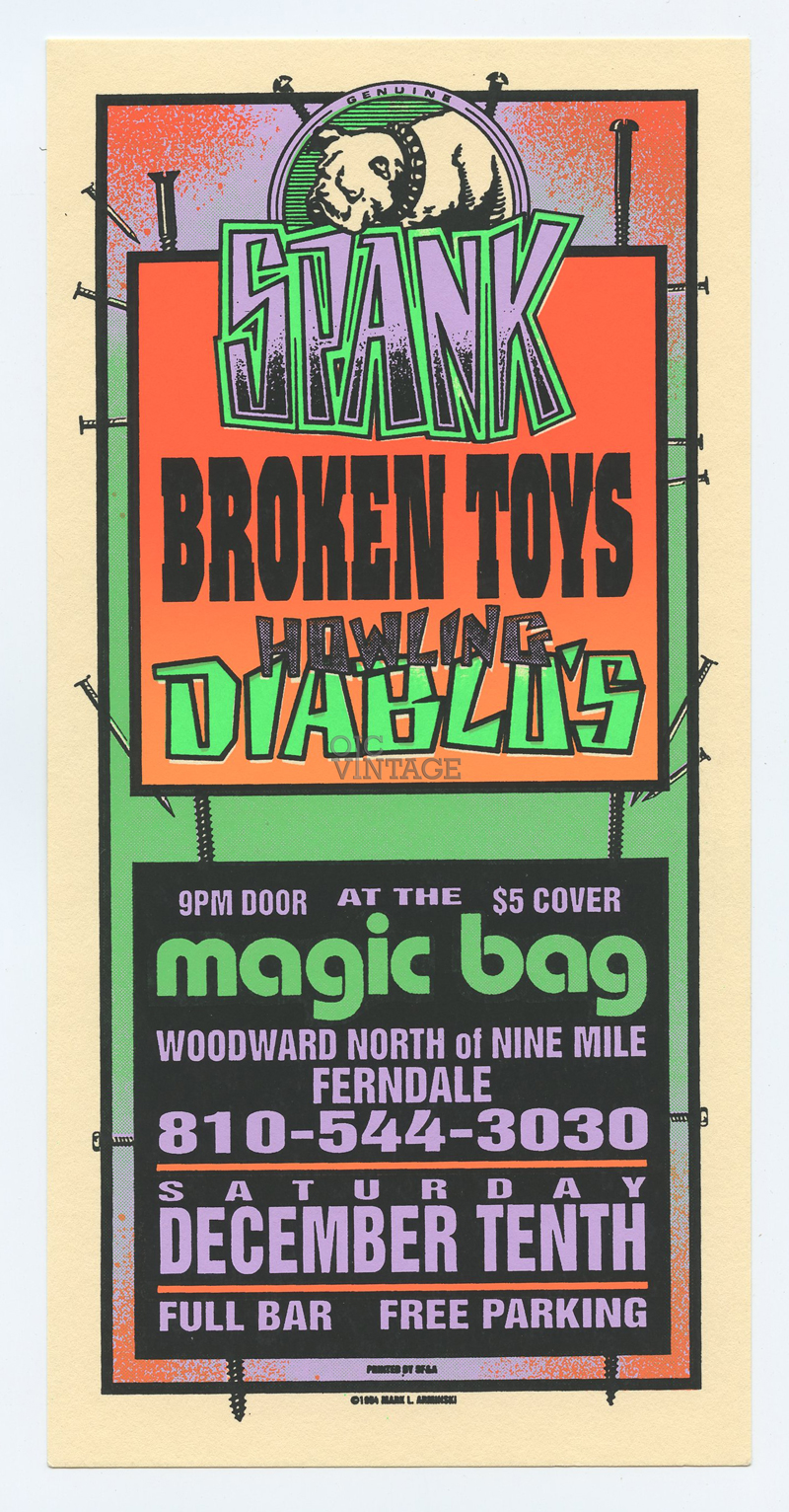 Howling Diablos Handbill Magic Bag Ferndale 1994 Dec 10 Mark arminski