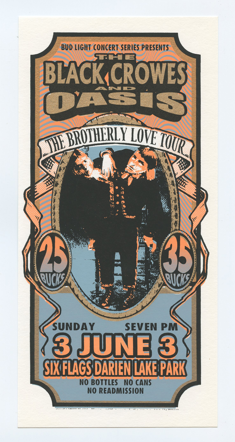 Black Crowes Oasis Handbill Darien Lake Park NY 2001 Jun 3 Mark Arminski