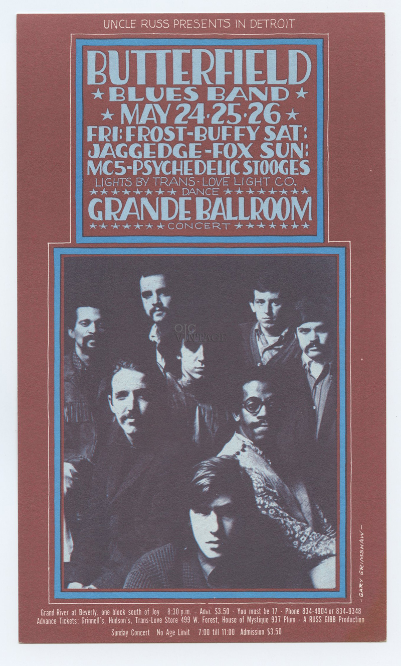 Grande Ballroom Postcard 1968 May 24 Butterfield Blues Ban Jagged Edge MC5