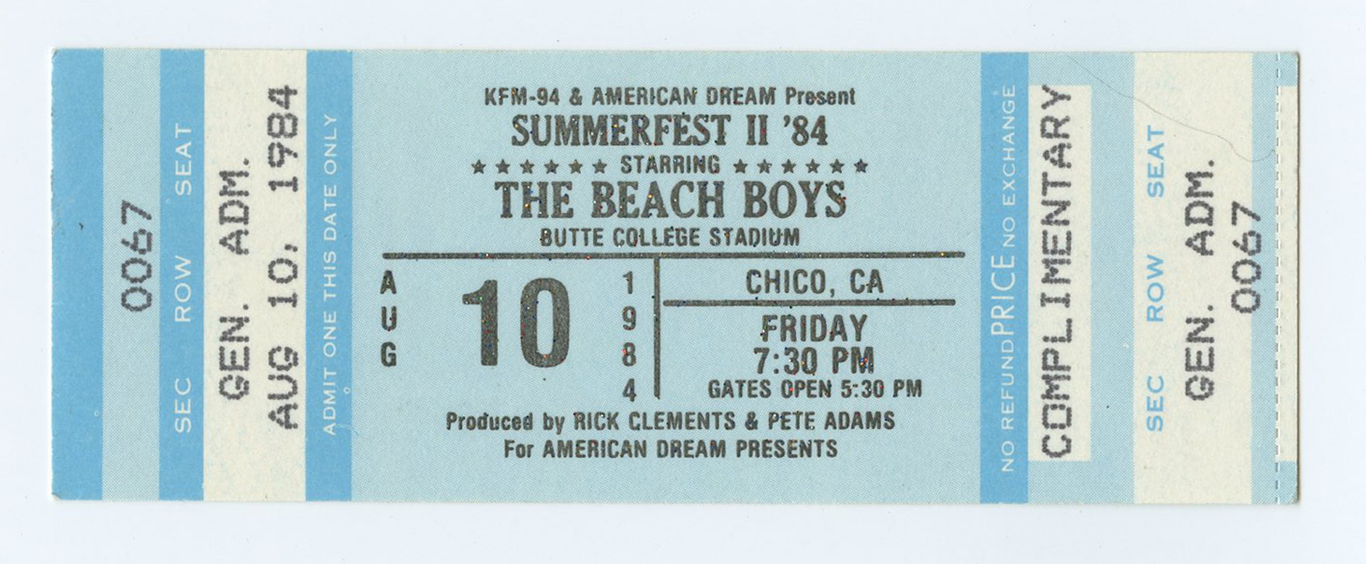 Beach Boys Ticket Vintage 1984 Aug 10 Butte College Stadium  