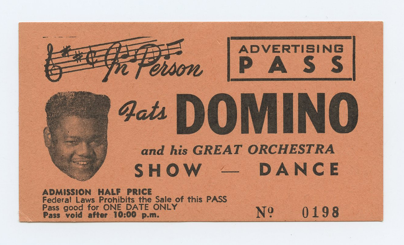 Fats DOMINO Vintage Ticket 1957 Tour Advertising Pass Unsued