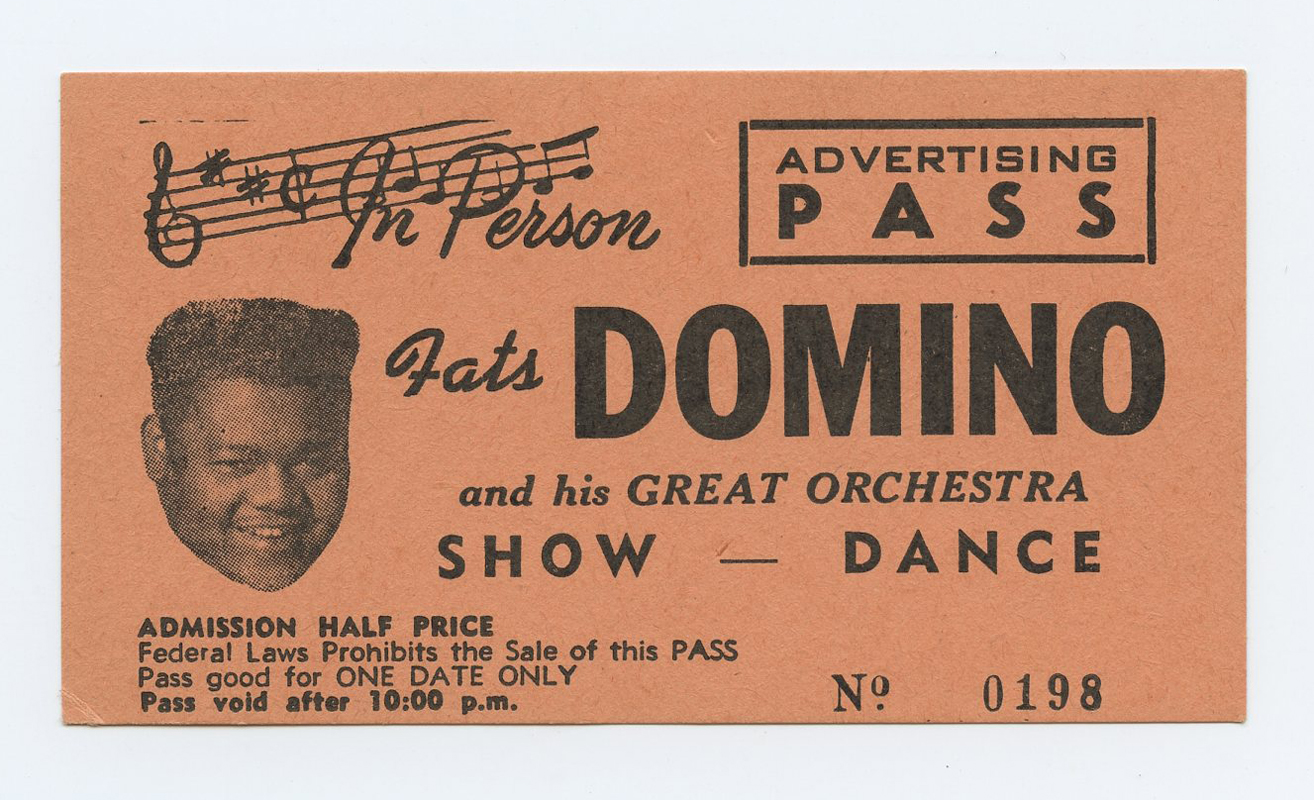 Fats DOMINO Ticket Vintage 1957 Tour Advertising Pass Unsued