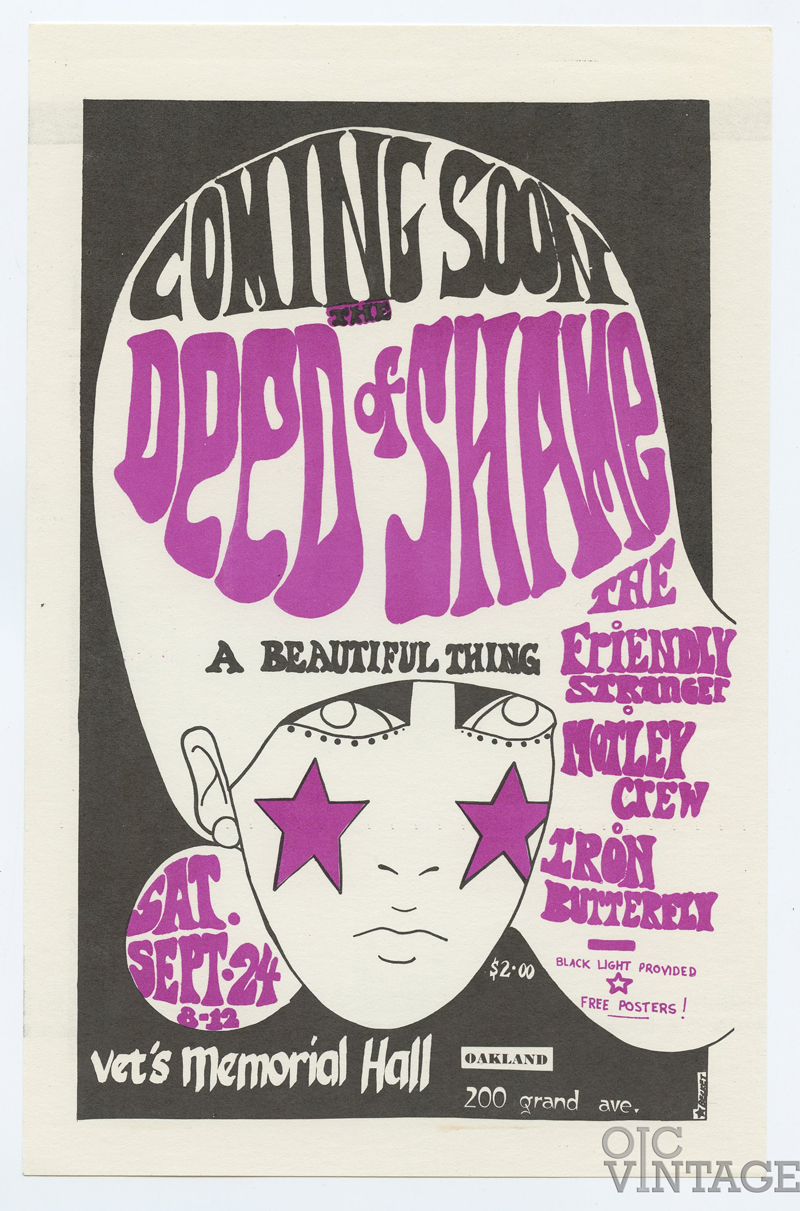 Deed of Shame Iron Butterfly Handbill 1966 Veteran's Memorial Hall Oakland