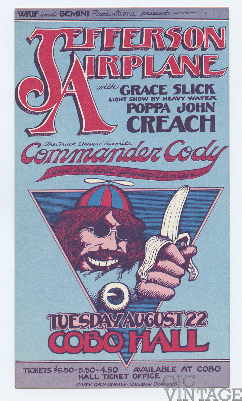 Jefferson Airplane Handbill AOR 4.195 Cobo Hall 1972 Aug 22 Gary Grimshaw