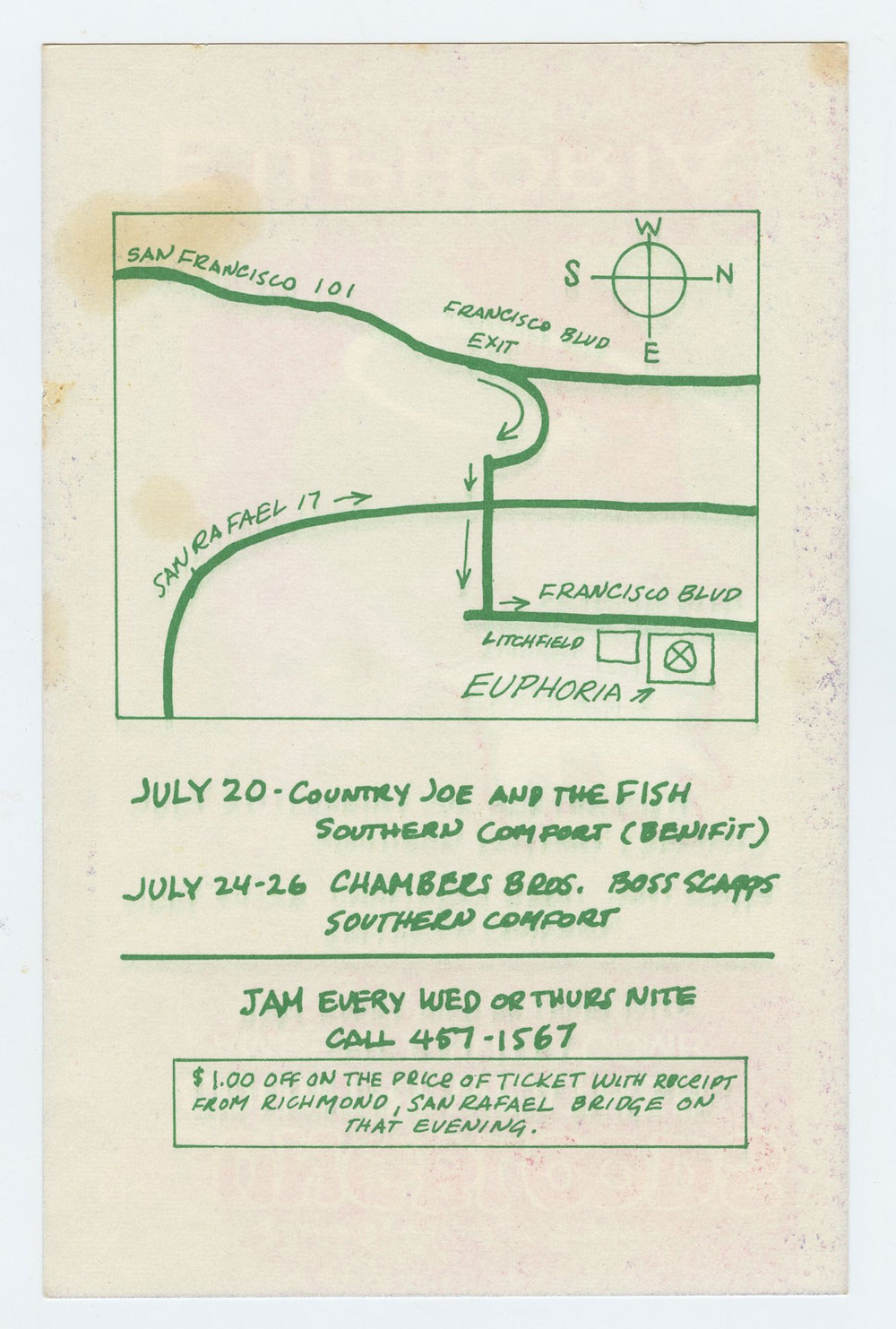 Youngbloods Handbill AOR 4.94 Euphoria San Rafael 1970 Jul 17 Robert Fried