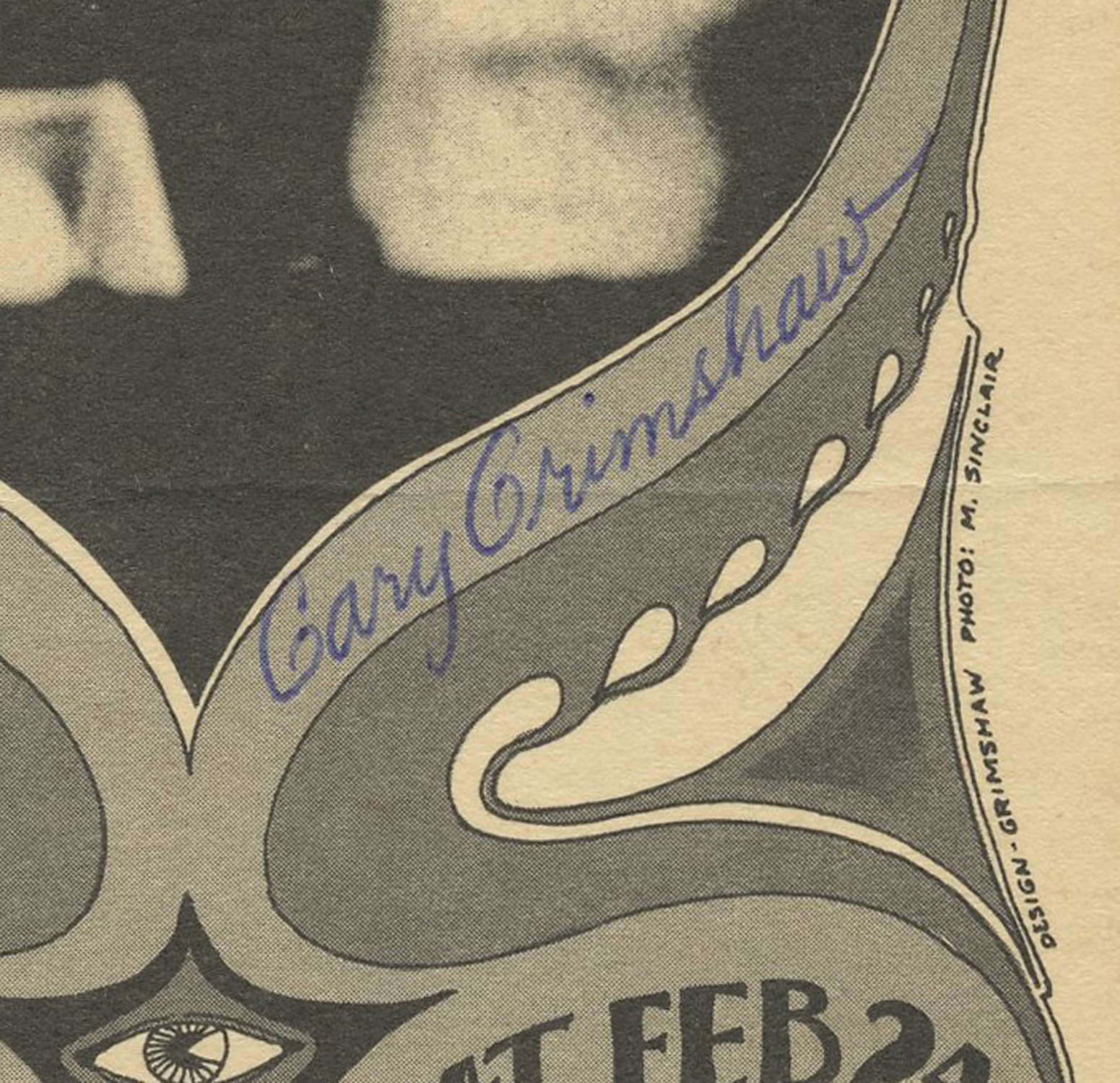Grande Ballroom Postcard 1968 Feb 23 Gary Grimshaw signed