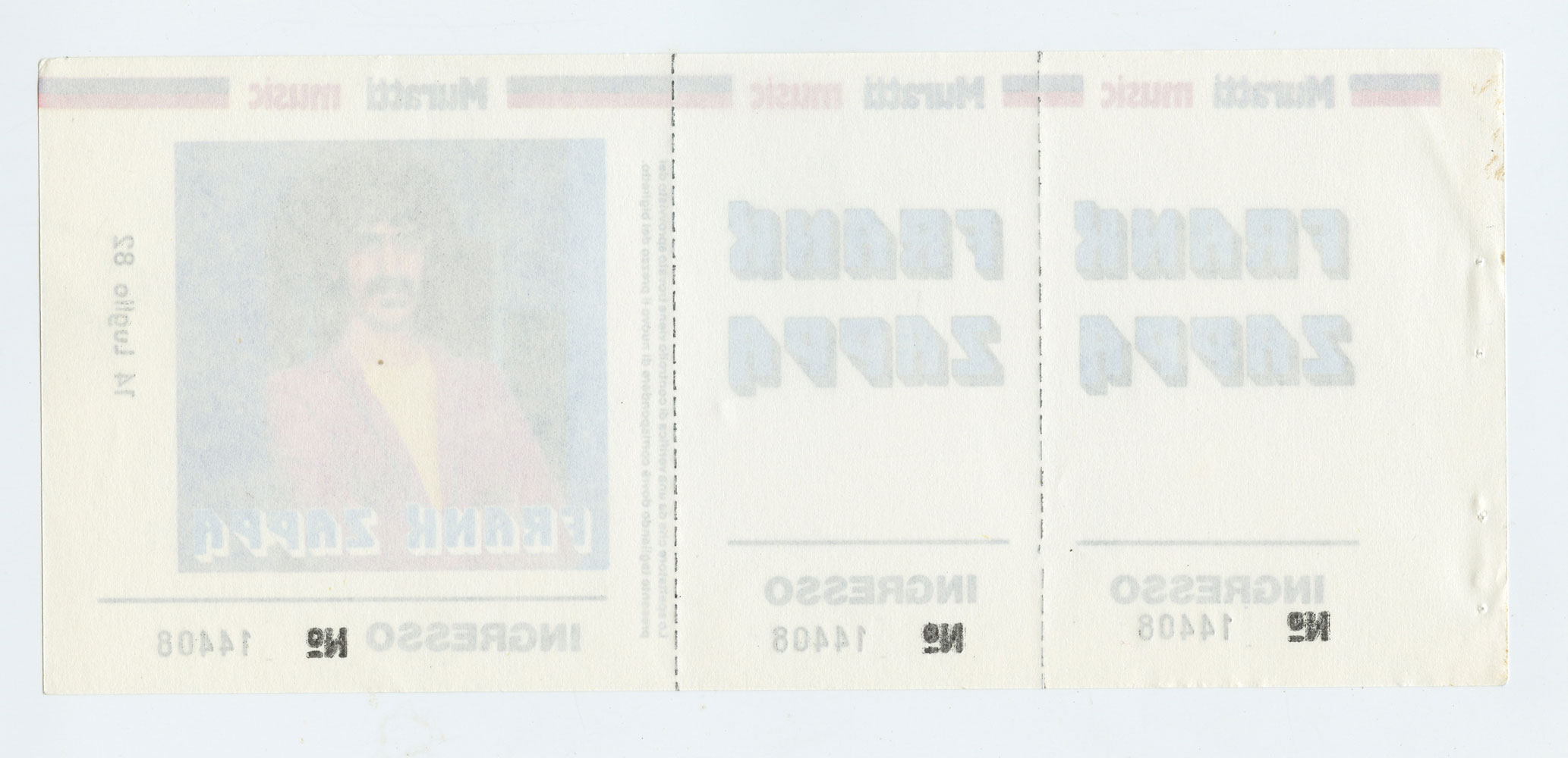 Frank Zappa Vintage Ticket 1982 Jul 14 Stadio Communale Favorita Palermo Italy 