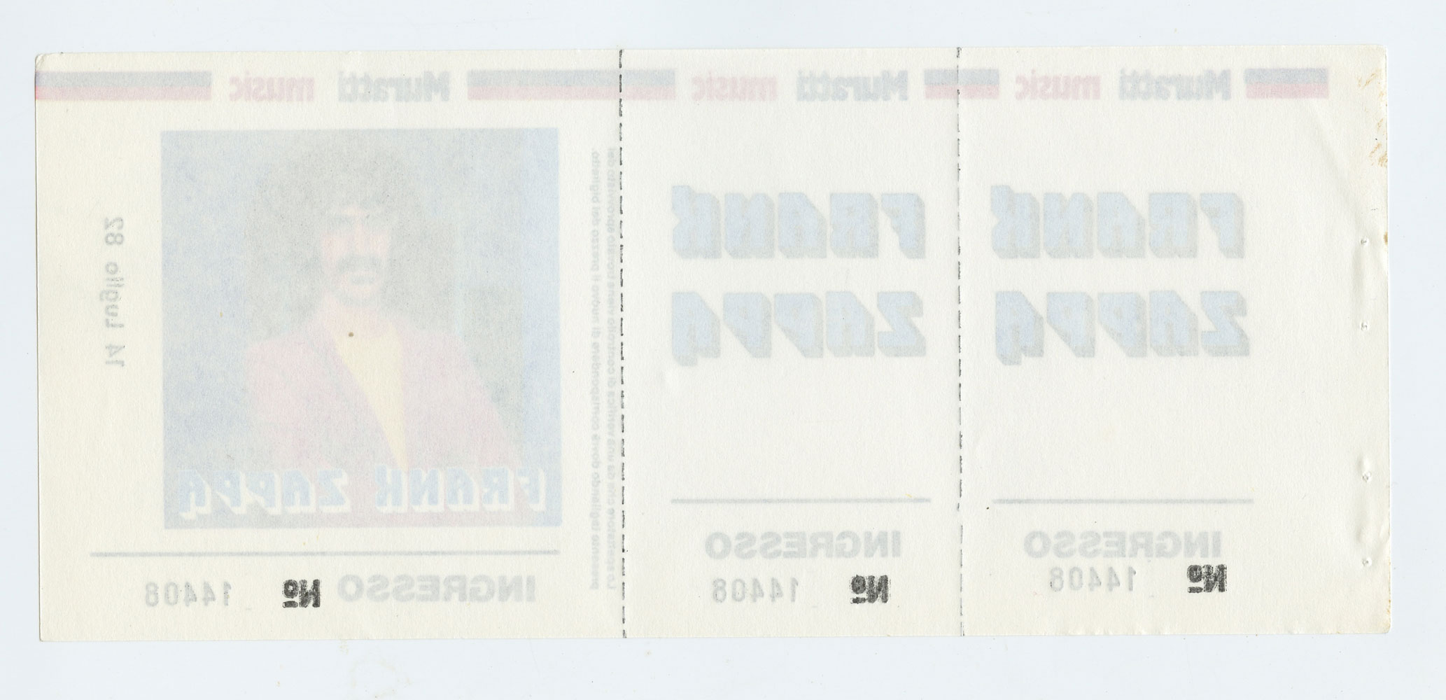 Frank Zappa Ticket Vintage 1982 Jul 14 Stadio Communale Favorita Palermo Italy 