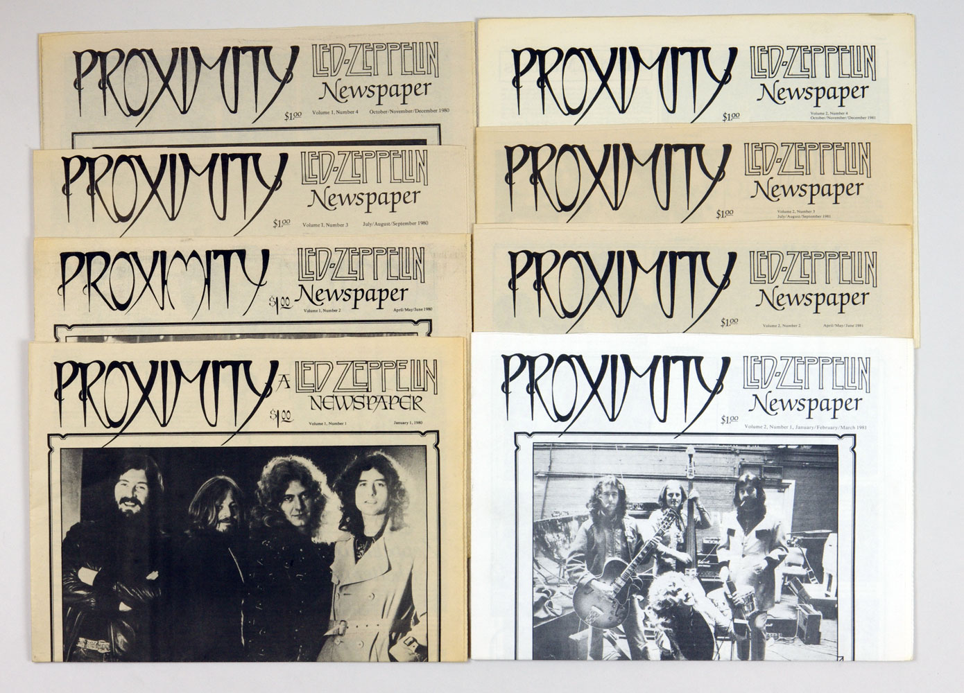Led Zeppelin Fanzine  Proximity 1980 thru 1981 Vol. 1 thru 8 Set of 8 