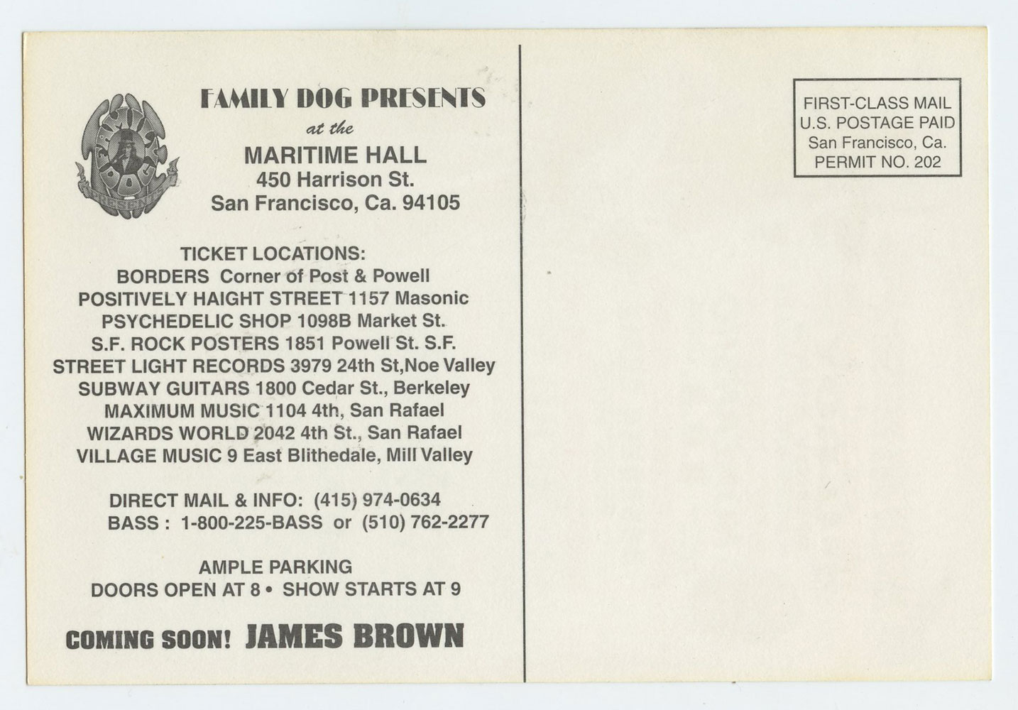 Maritime Hall 1996 Apr Postcard WAR Savoy Brown Chambers Brothers 